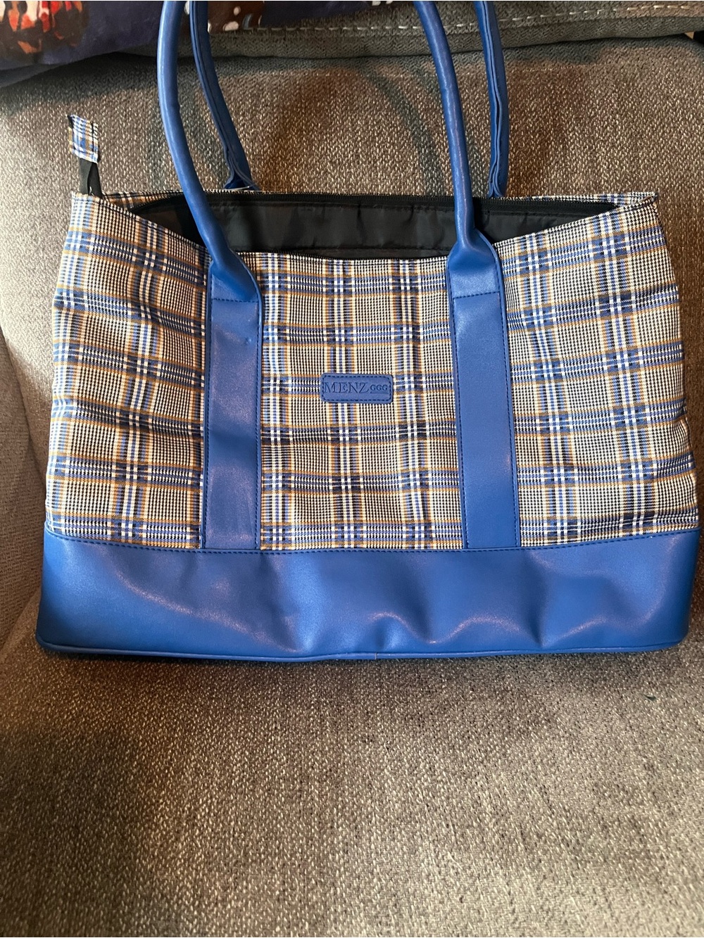 Blue Plaid Shoulder Tote Bag